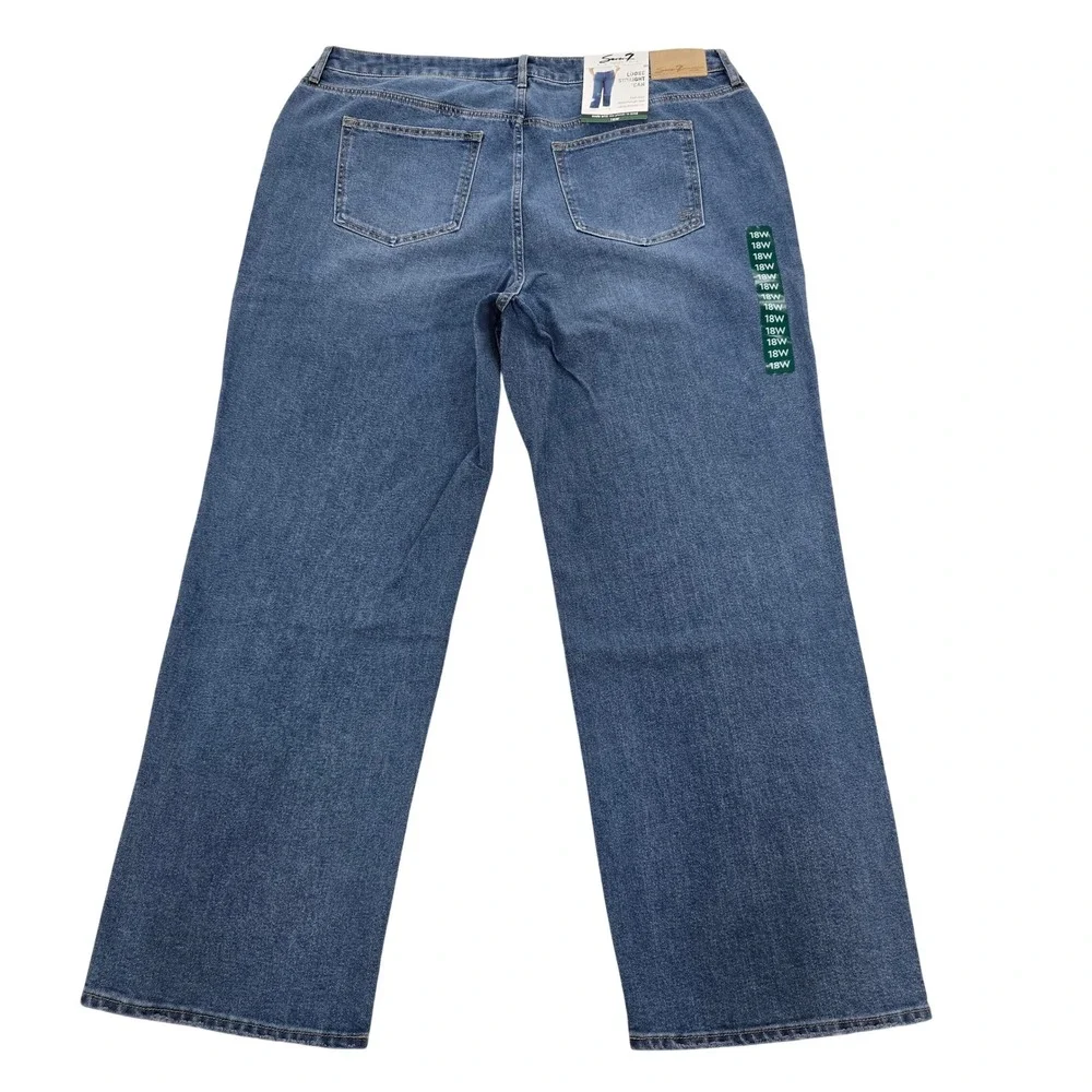 Seven7 Women Loose Straight High Rise‎ Jeans 18W Authentic Blue SX10341DE NWT